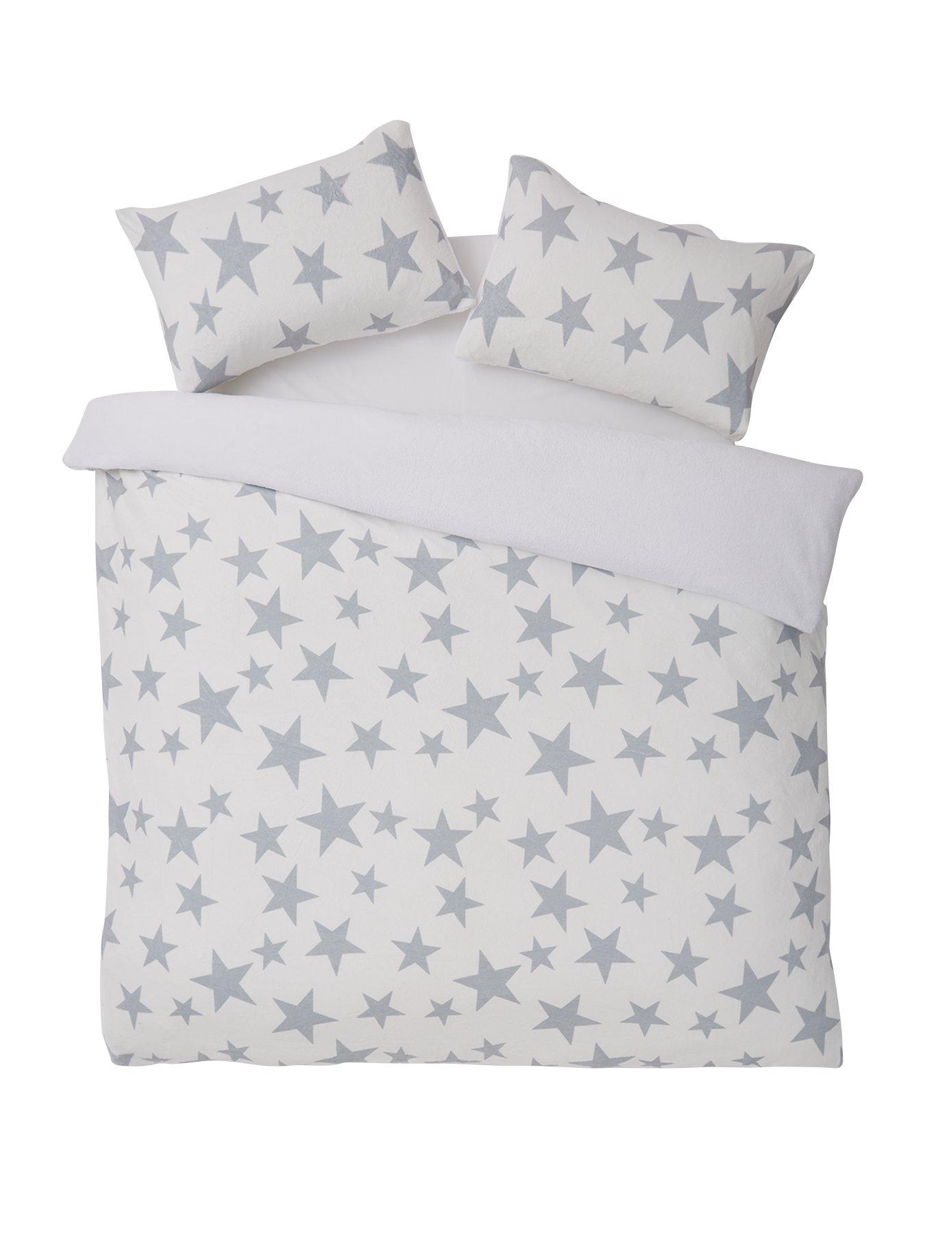 Very Home Cosy Star Printed Fleece Duvet Cover Set Grey