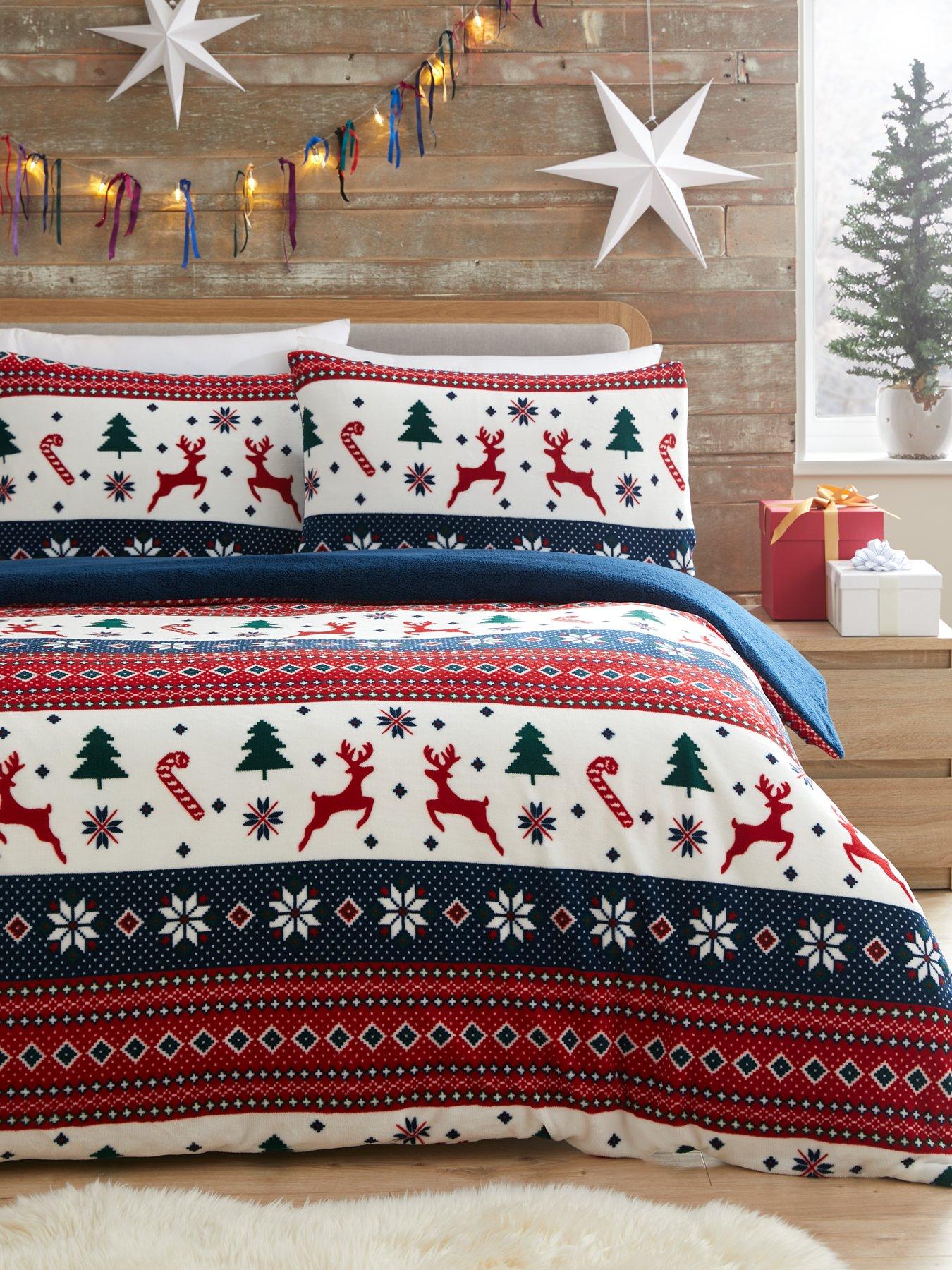 Very Home Christmas Fairisle Navy Fleece Duvet Cover Set