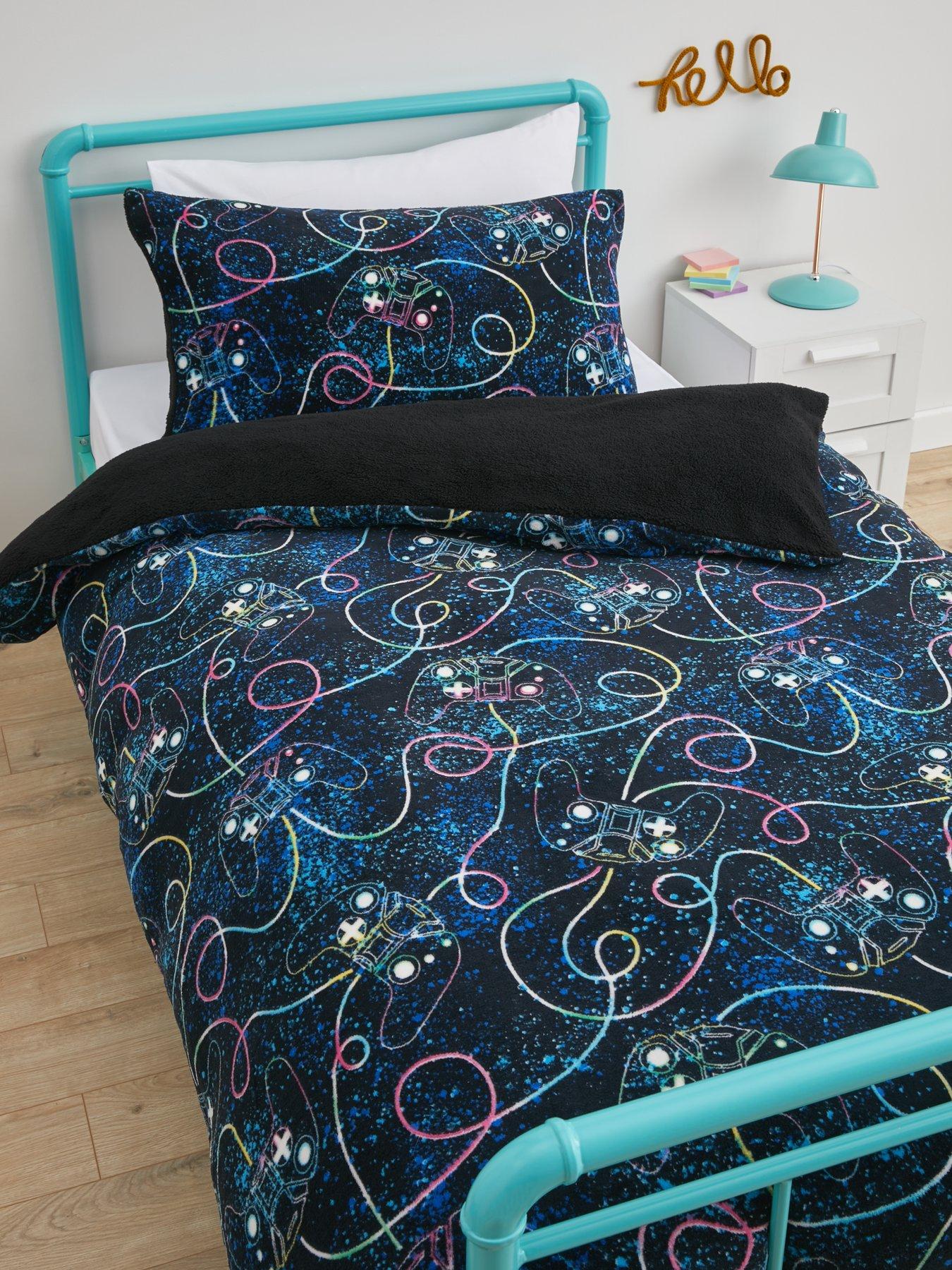 front image of very-home-cosy-kids-gamer-fleece-duvet-set-db-multi