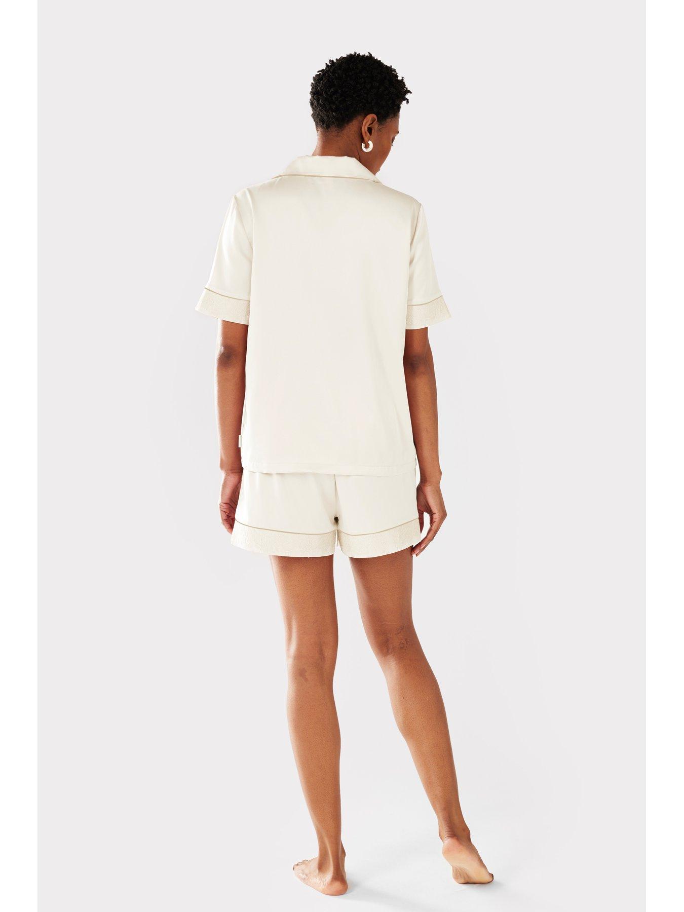  image of chelsea-peers-bridal-short-sleeve-revere-shirt-and-lace-trim-short-satin