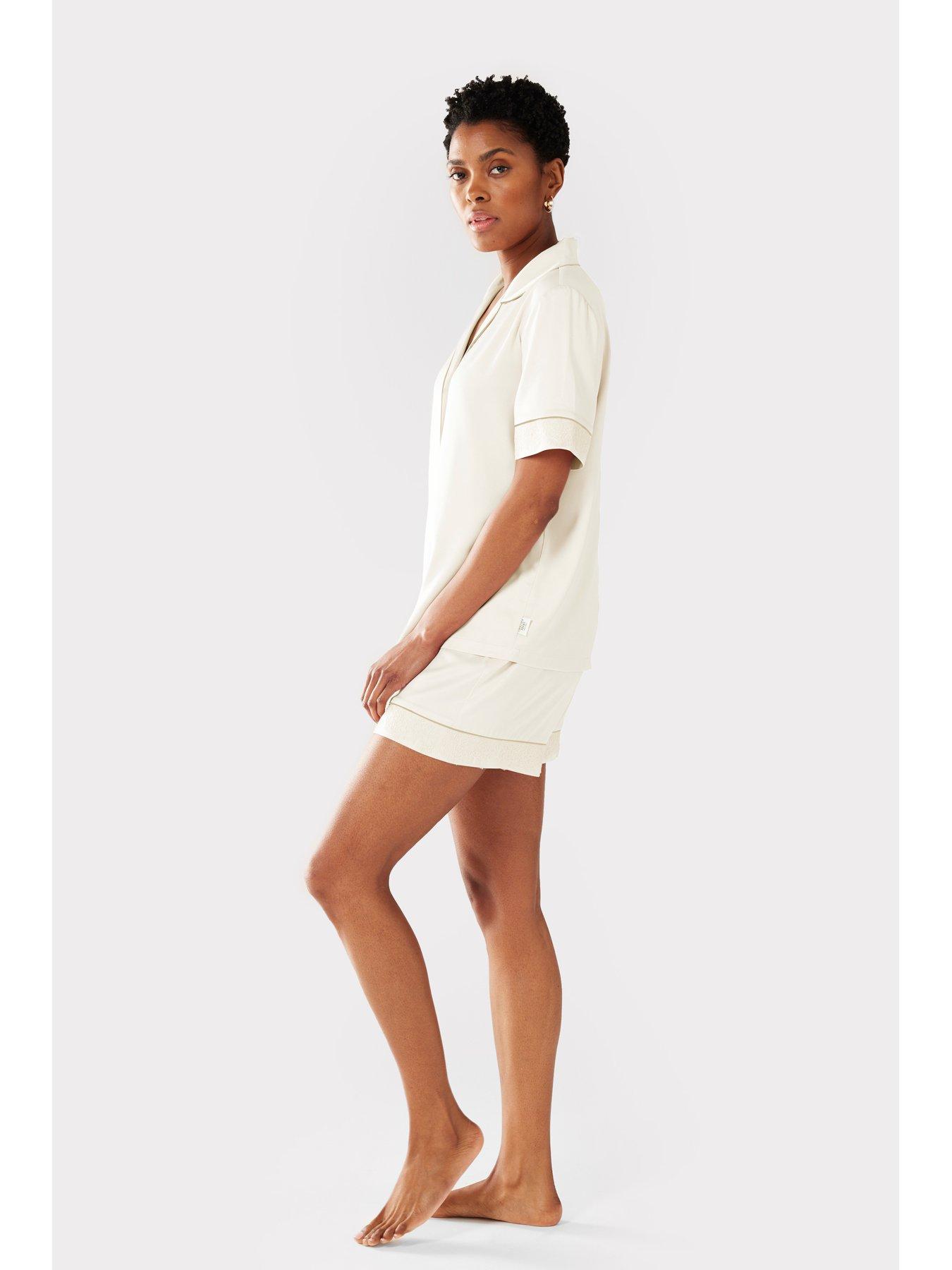  image of chelsea-peers-bridal-short-sleeve-revere-shirt-and-lace-trim-short-satin