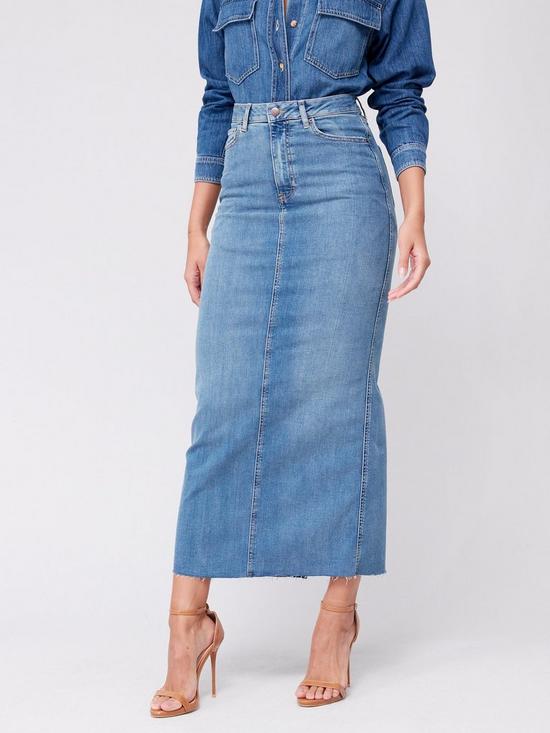 front image of v-by-very-x-style-fairynbspdenim-maxi-skirt-with-stretch-mid-wash