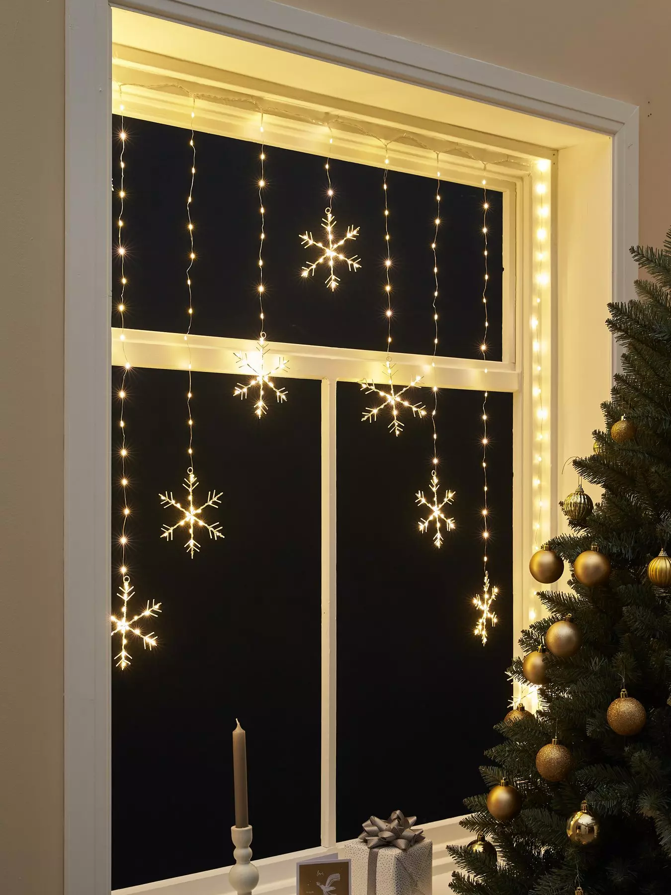 Christmas Curtain Lights Indoor Hanging Window Light 10 Stars Ring with Xmas  Ornaments - USB Remote Control 10ft Christmas Window Lights  Decorations(White)