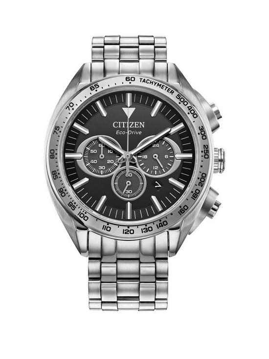 front image of citizen-gents-eco-drive-chronograph-stainless-steel-bracelet-watch