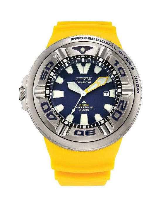 front image of citizen-gents-eco-drive-promaster-yellow-pu-watch