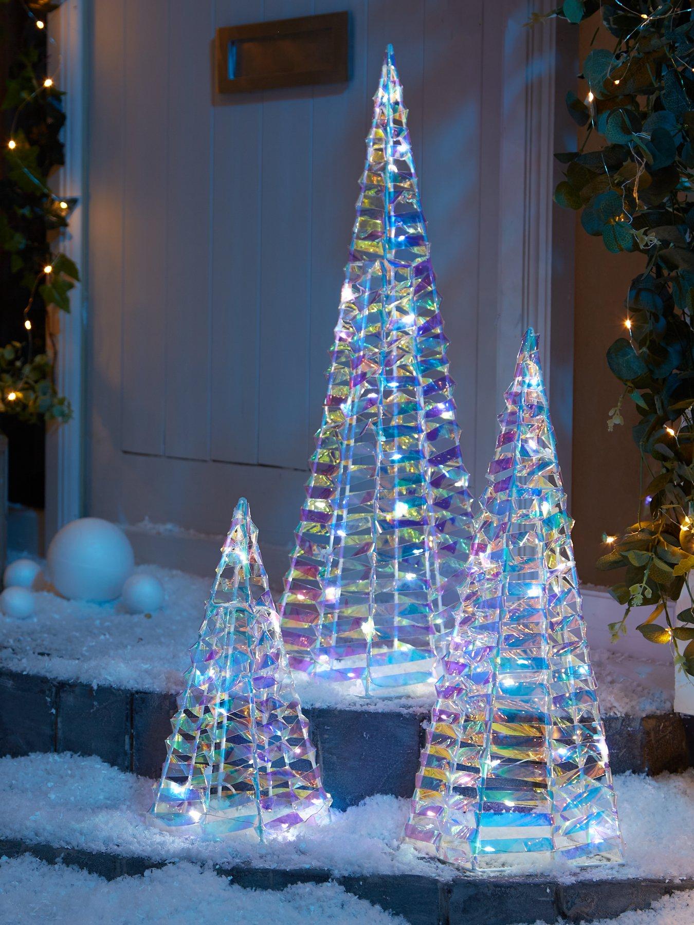 Set of 3 Battery Operated Iridescent Lit Cone Multifunction Outdoor Christmas Lights