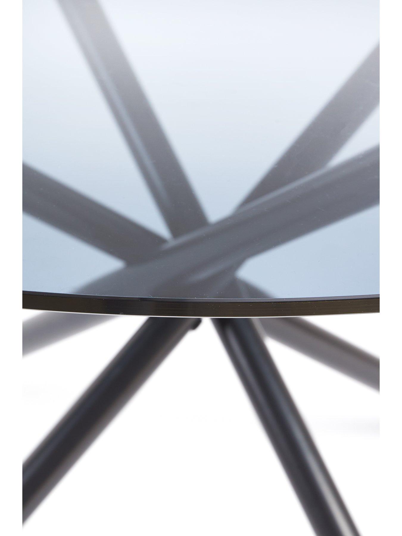  image of very-home-angel-glass-top-120-cm-dining-table-with-4-angel-velvet-chairs-blackgrey