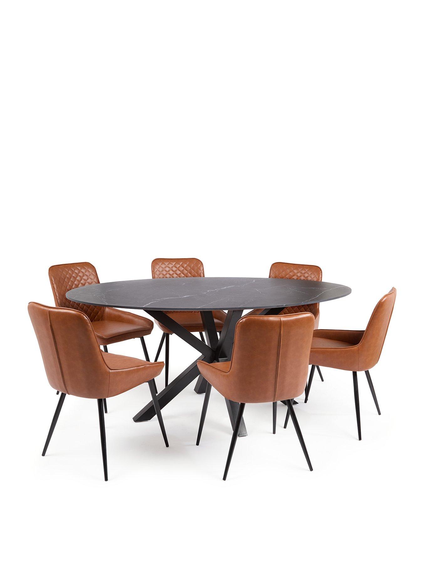 Very Home Sorena Ceramic Top Dining Table with 6 Tan Chairs