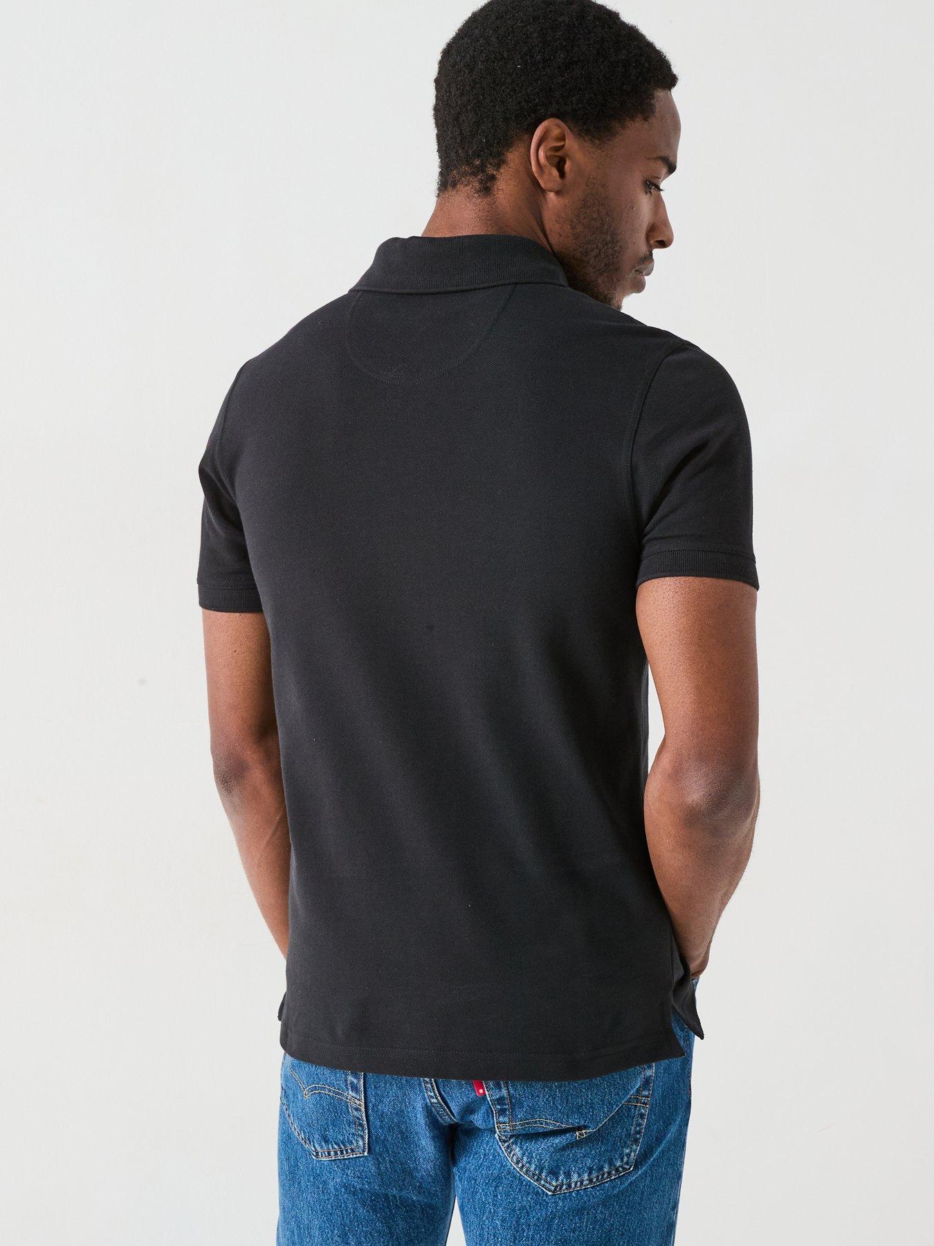 Image 2 of 5 of Barbour Mens Tartan Pique Tartan Trim Embroidered Polo Shirt - Black