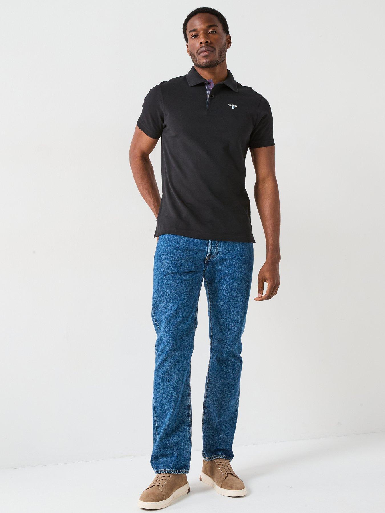 Image 3 of 5 of Barbour Mens Tartan Pique Tartan Trim Embroidered Polo Shirt - Black