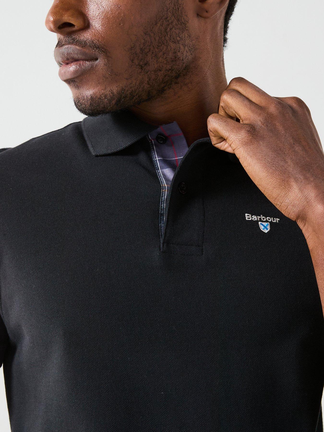 Image 5 of 5 of Barbour Mens Tartan Pique Tartan Trim Embroidered Polo Shirt - Black