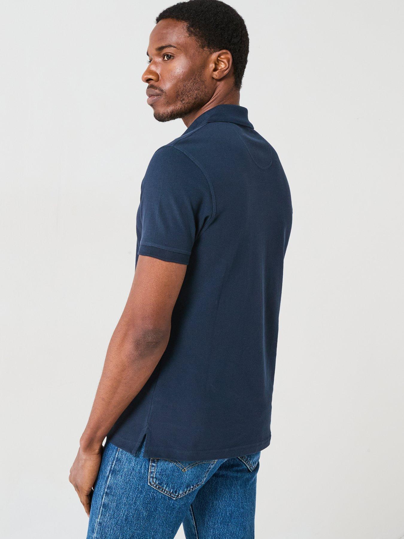 Image 2 of 5 of Barbour Mens Tartan Placket Pique Polo Shirt - Navy
