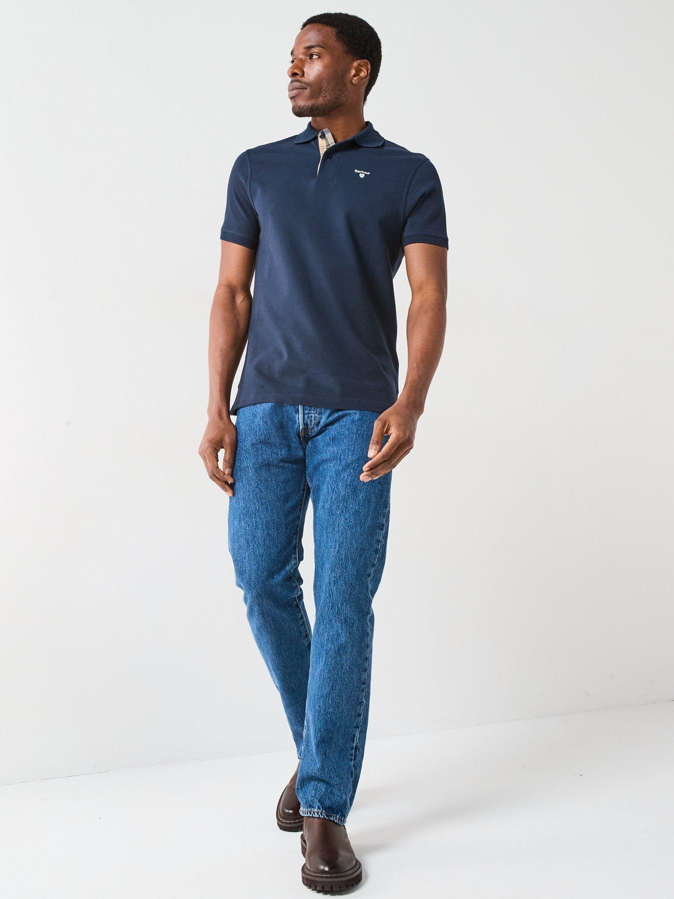 Image 3 of 5 of Barbour Mens Tartan Placket Pique Polo Shirt - Navy