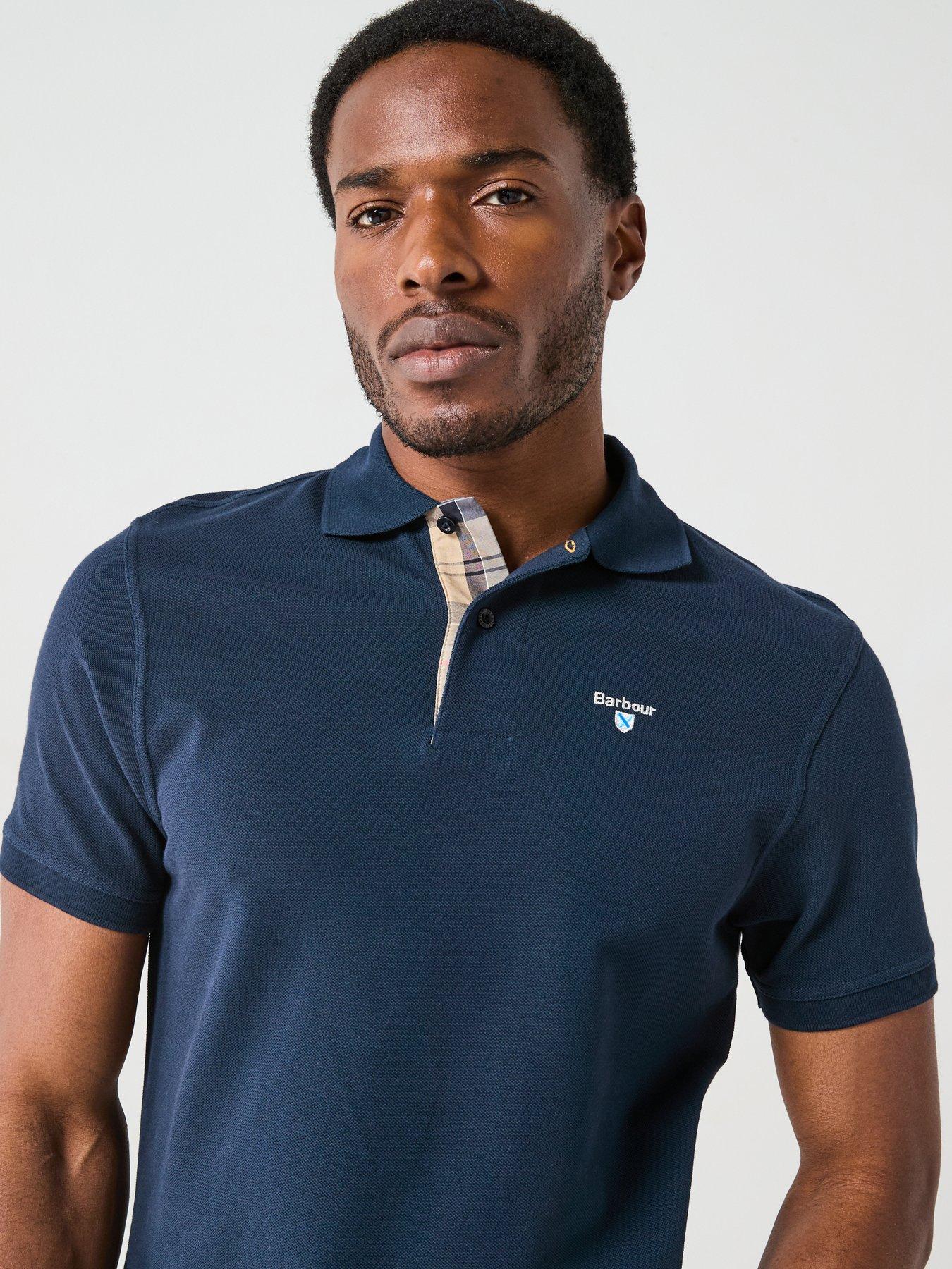 Image 4 of 5 of Barbour Mens Tartan Placket Pique Polo Shirt - Navy