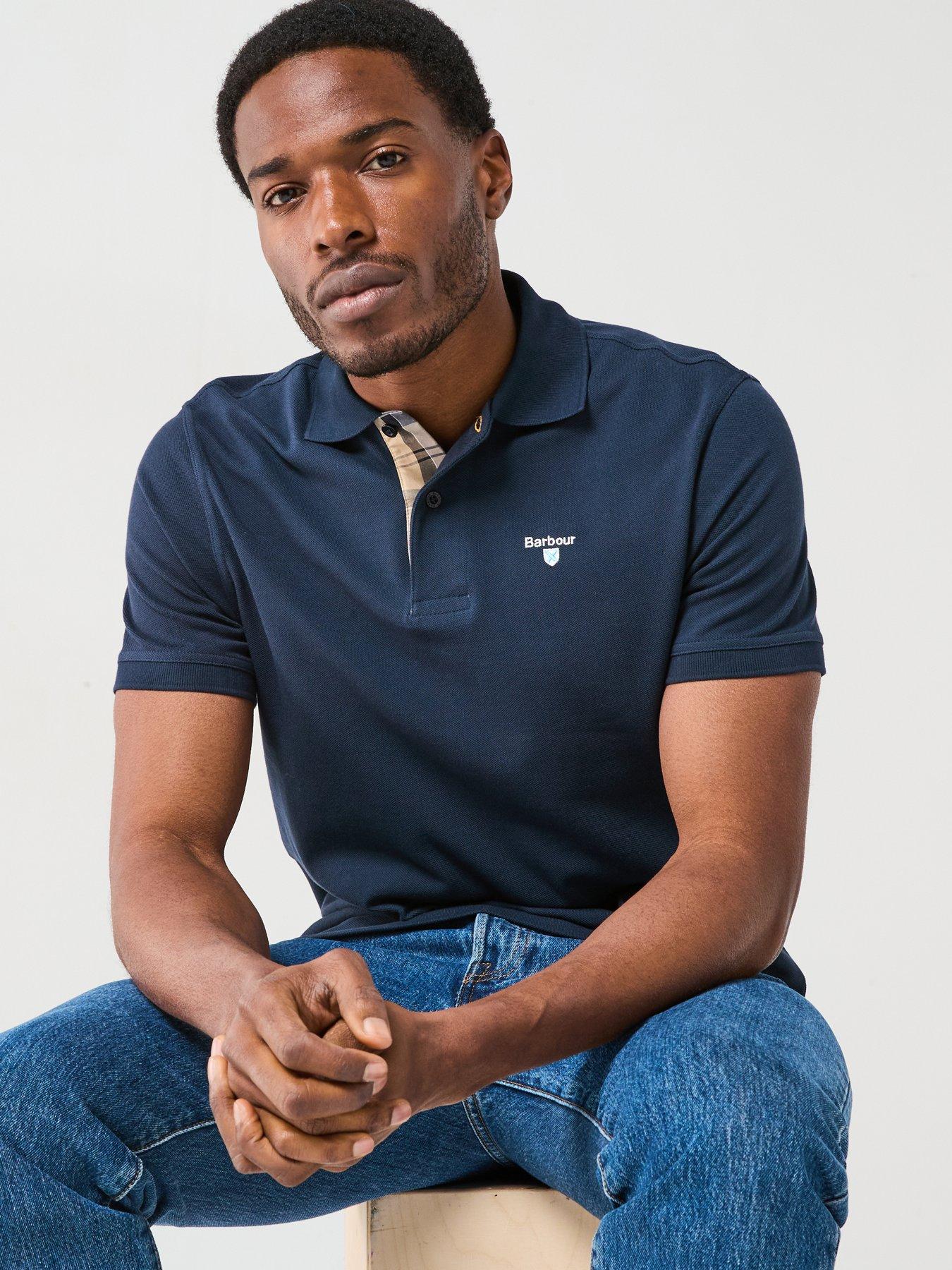 Image 5 of 5 of Barbour Mens Tartan Placket Pique Polo Shirt - Navy