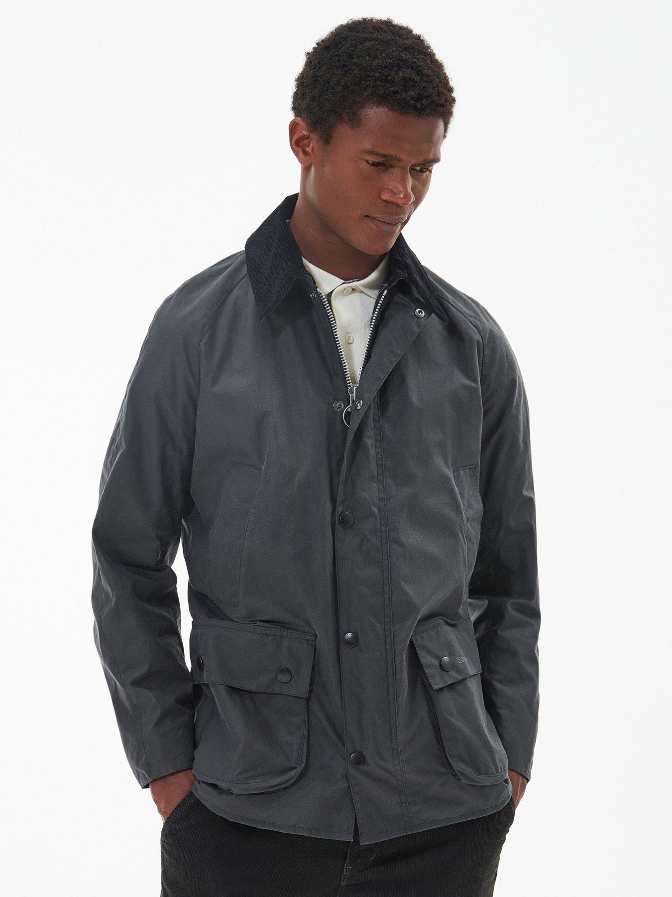 front image of barbour-ashby-wax-jacket-dark-grey
