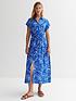  image of new-look-blue-floral-drawstring-midi-shirt-dress