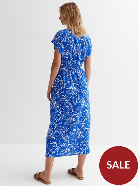 stillFront image of new-look-blue-floral-drawstring-midi-shirt-dress