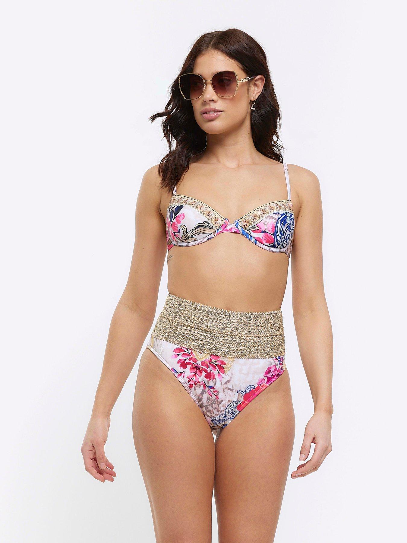 River Island printed ruched balconette swimsuit in pink