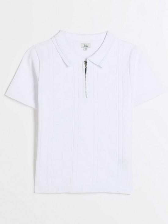 front image of river-island-boys-embossed-polo-shirt-white