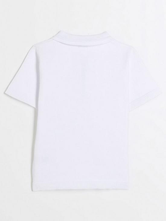 back image of river-island-boys-embossed-polo-shirt-white