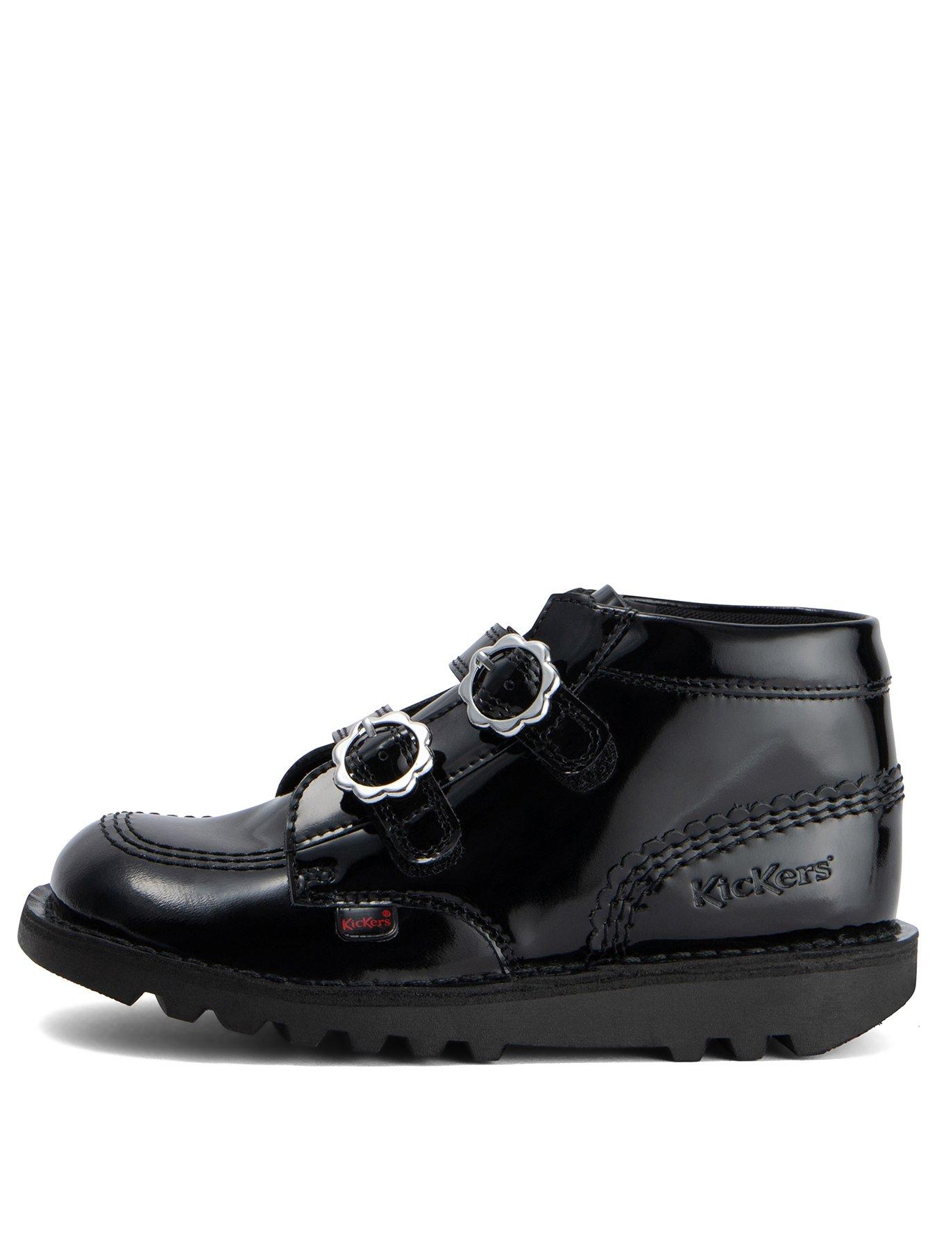 Kickers Kick Hi Vel Bloom Patent Boot School Shoe - Black