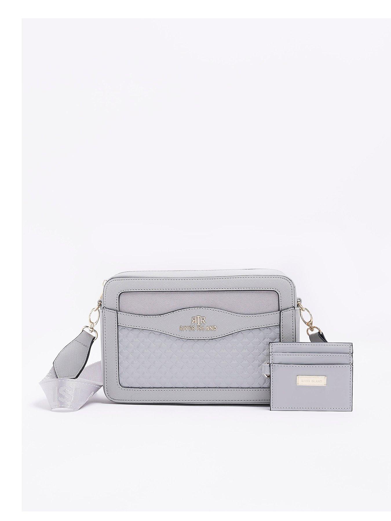 White Ri Embossed Boxy Crossbody Bag from River Island on 21