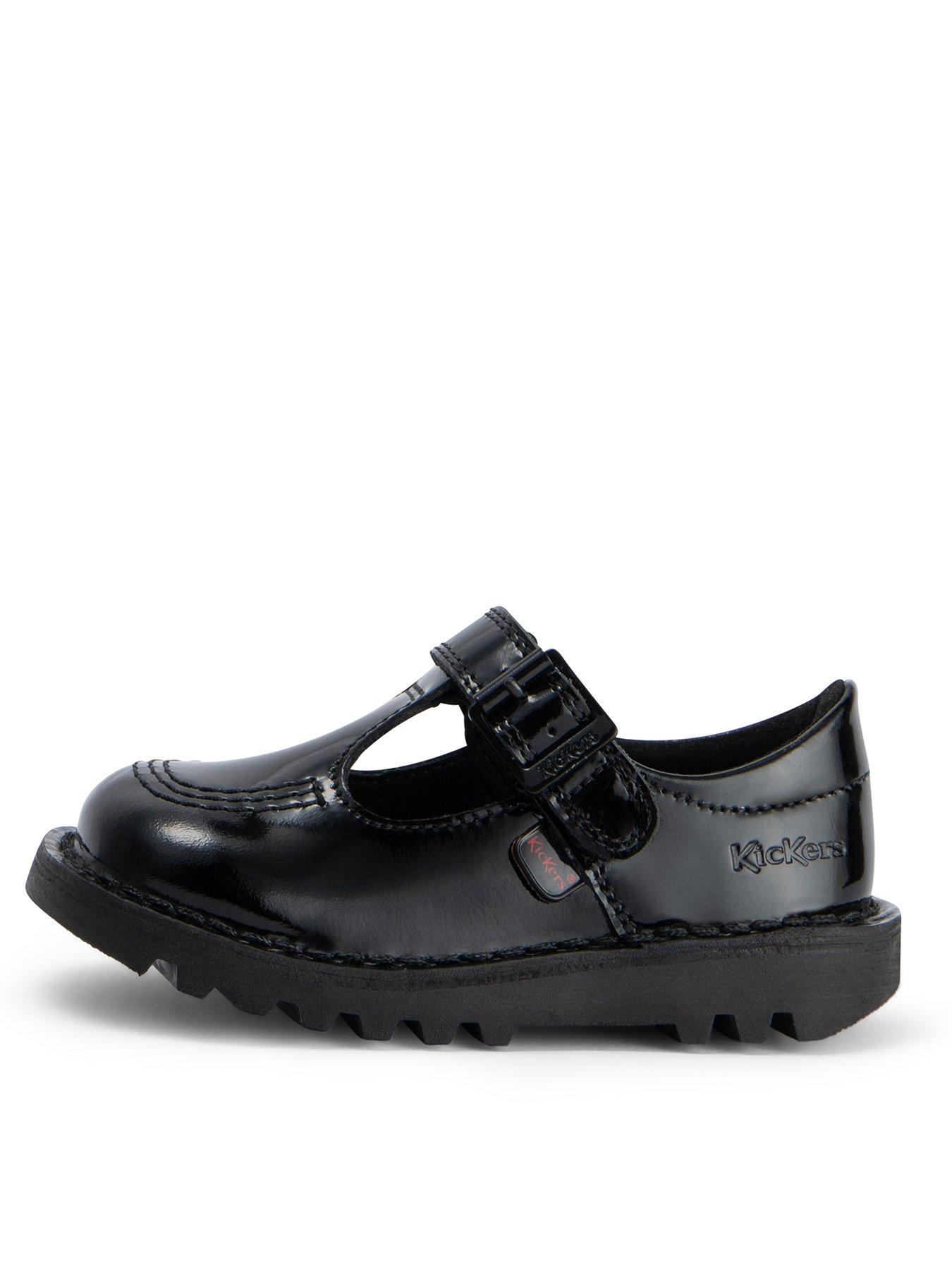 Kickers Kick T Bar Velcro Patent School Shoe Black Littlewoods