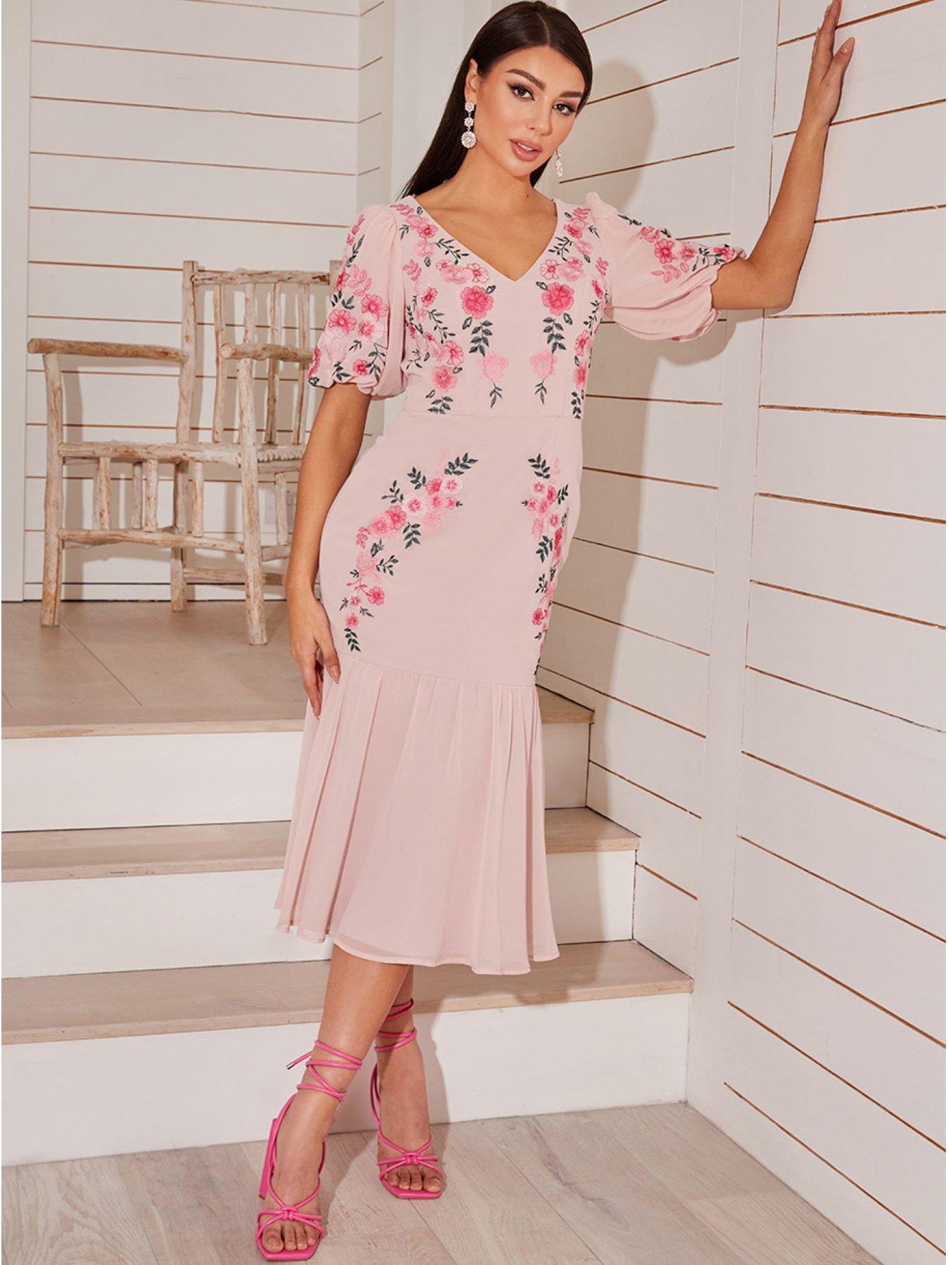 Chi Chi London Floral Embroidered Midi Dress In Pink littlewoods