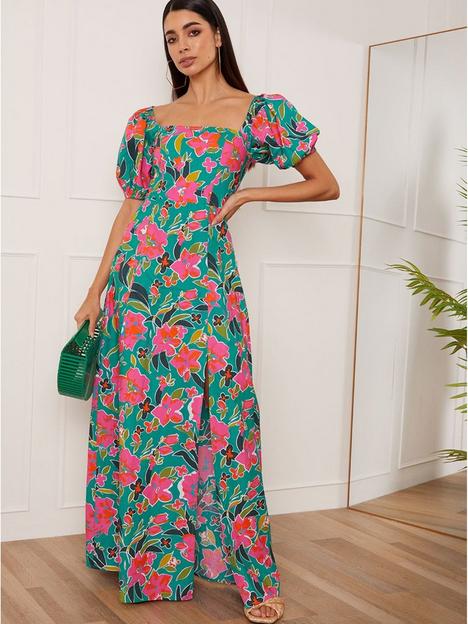 chi-chi-london-square-neck-floral-maxi-dress-in-green