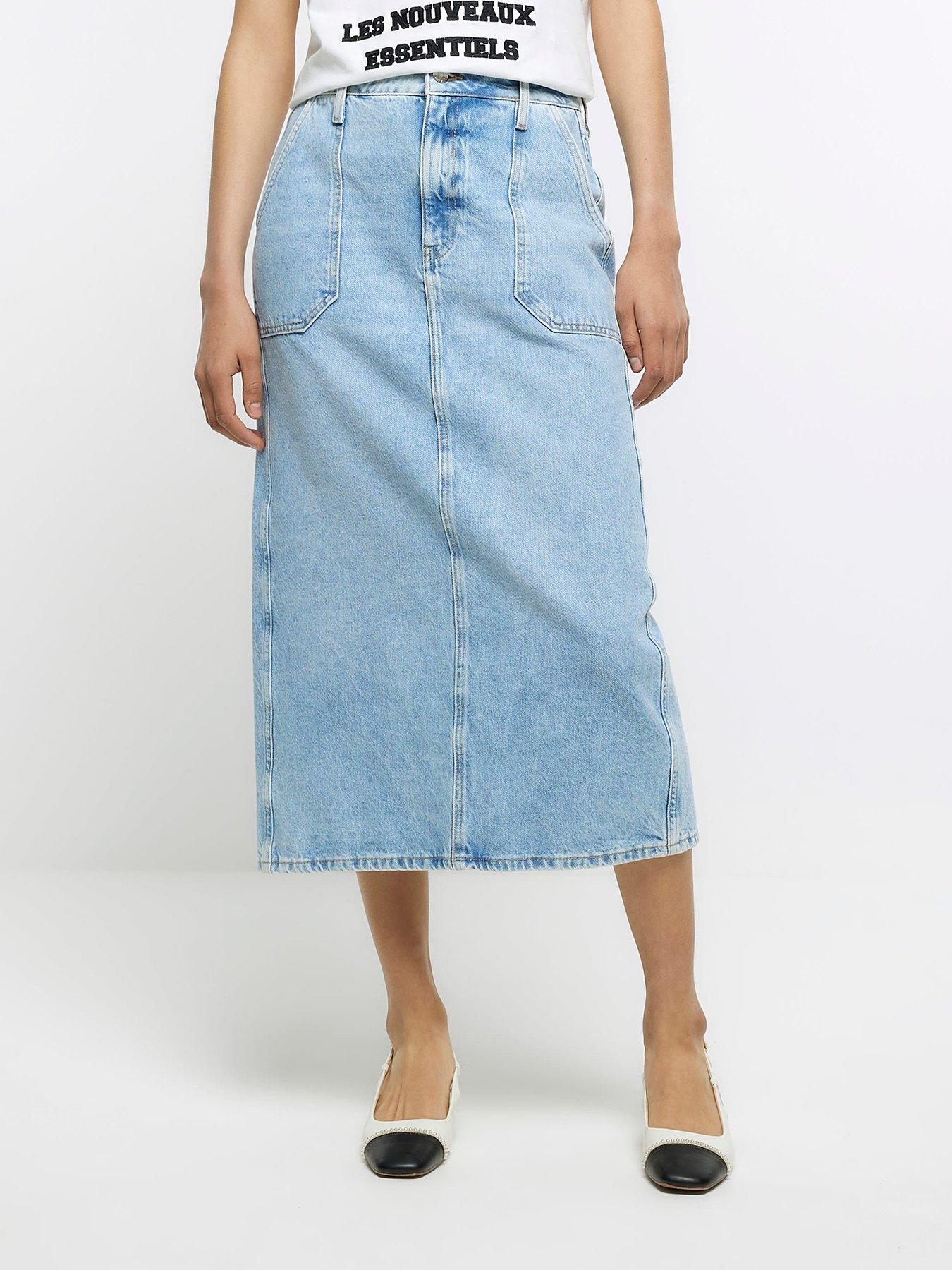 Denim midi skirt river island sale