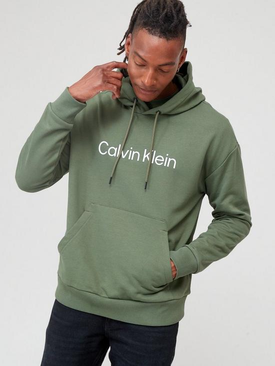 front image of calvin-klein-hero-logo-comfort-hoodie-greennbsp
