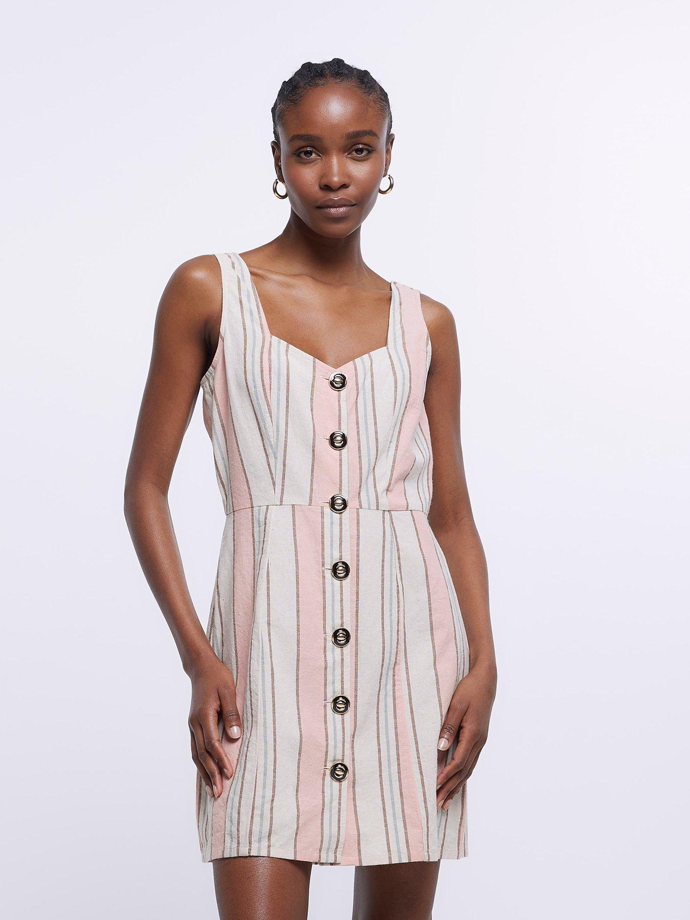 River Island Button Through Linen Dress - Pink | littlewoods.com