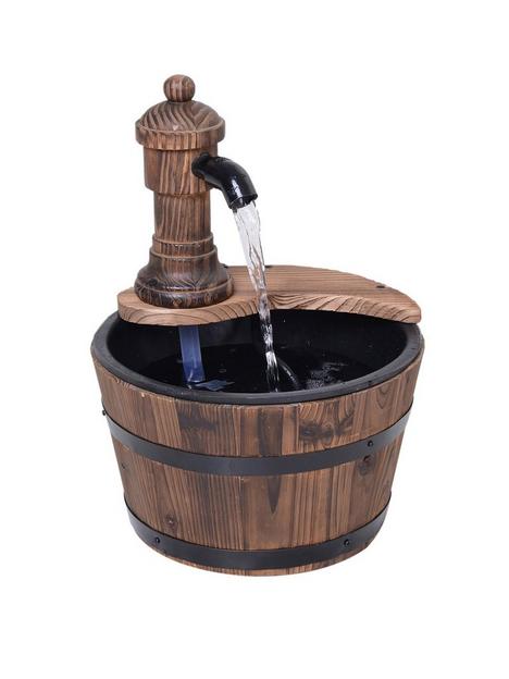 outsunny-fir-wood-barrel-pump-fountain-with-flower-planter