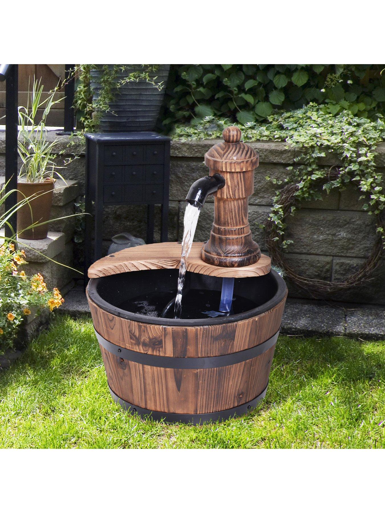  image of outsunny-fir-wood-barrel-pump-fountain-with-flower-planter