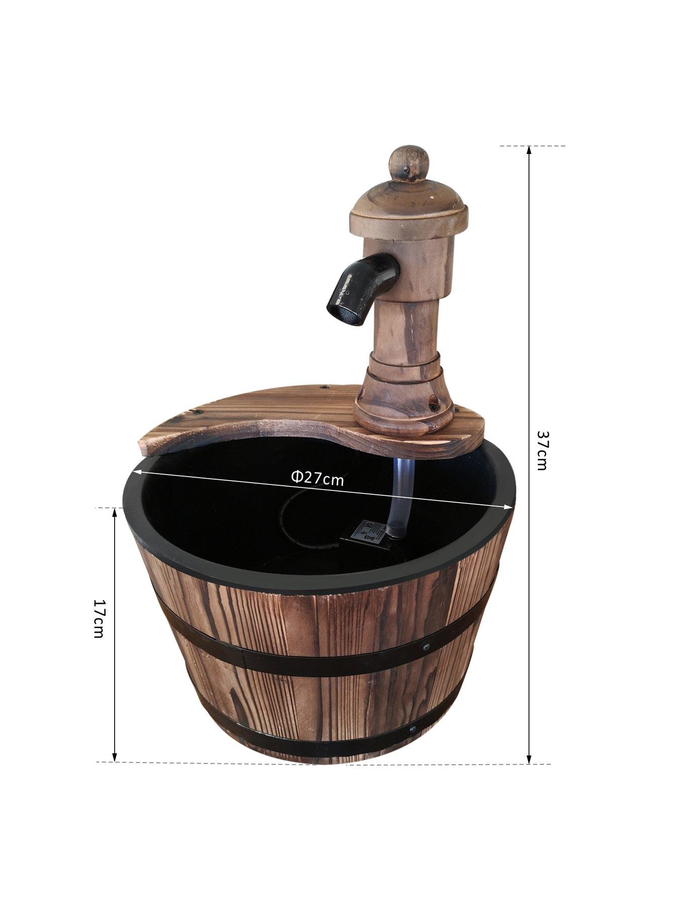  image of outsunny-fir-wood-barrel-pump-fountain-with-flower-planter