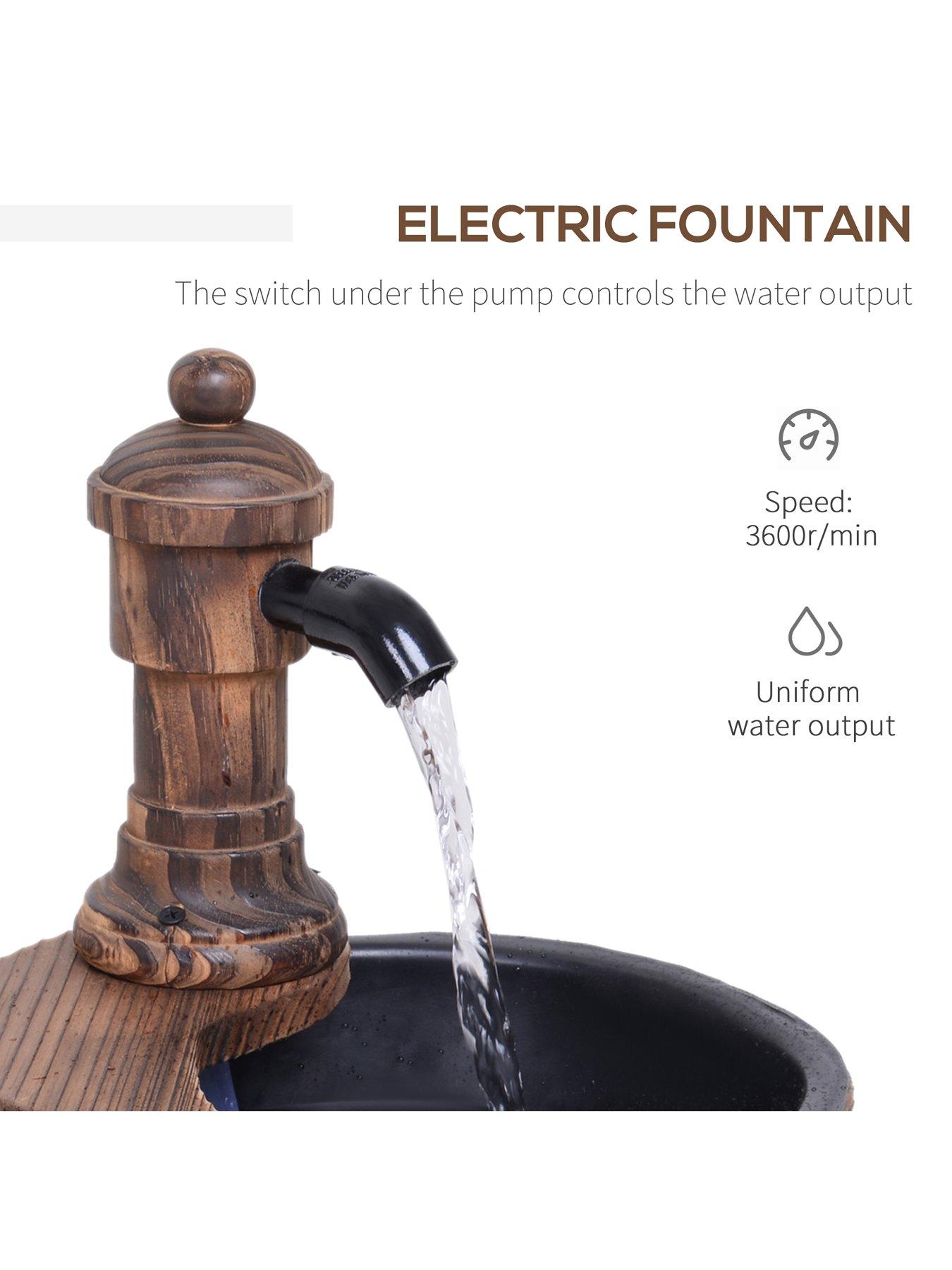  image of outsunny-fir-wood-barrel-pump-fountain-with-flower-planter