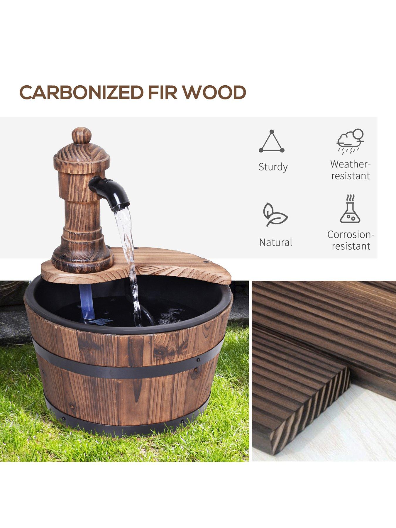  image of outsunny-fir-wood-barrel-pump-fountain-with-flower-planter