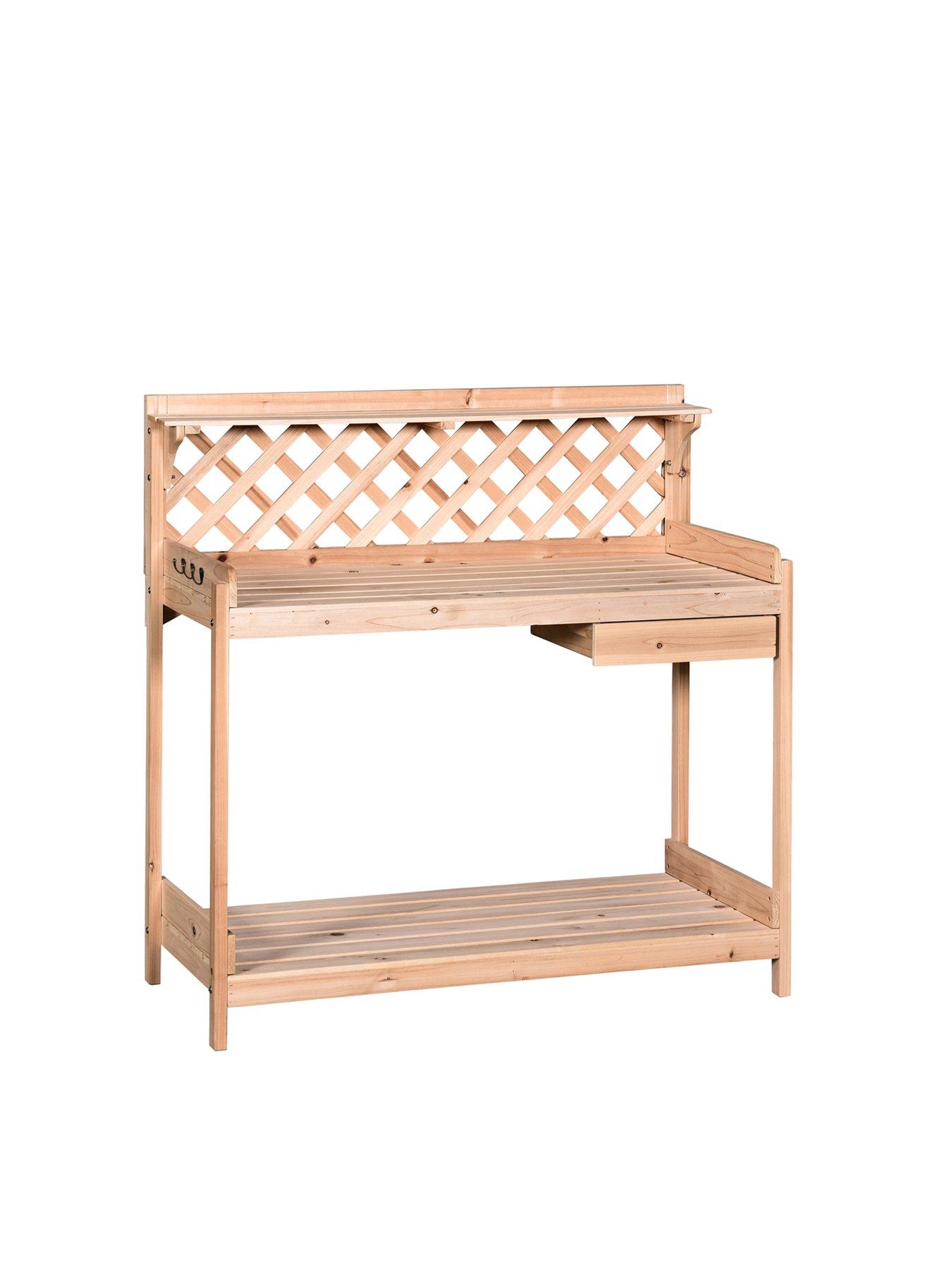 OutSunny Fir Wood Outdoor Garden Potting Table with Drawer