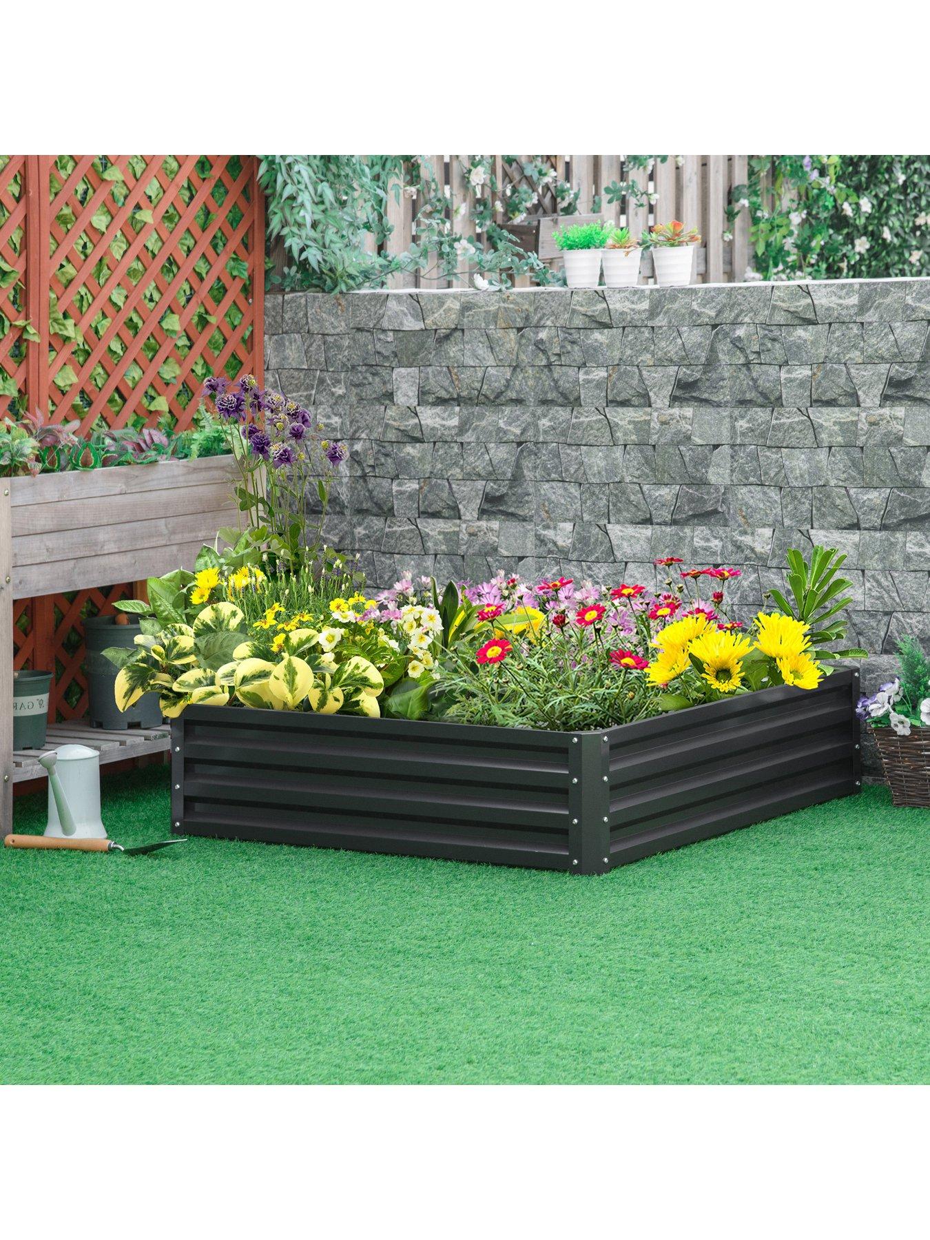 Image 1 of 7 of OutSunny Raised Garden Bed Frame Outdoor Planter Kit for&nbsp;Flowers &amp; Vegetables -&nbsp;Grey