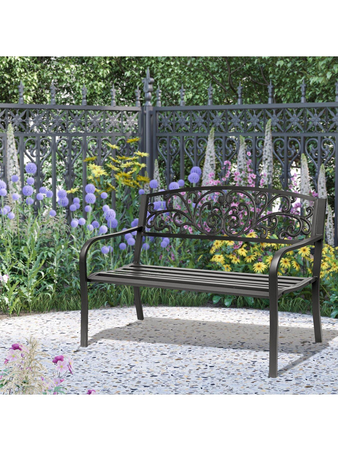 undefined 2-Seater Steel Garden Bench - Black