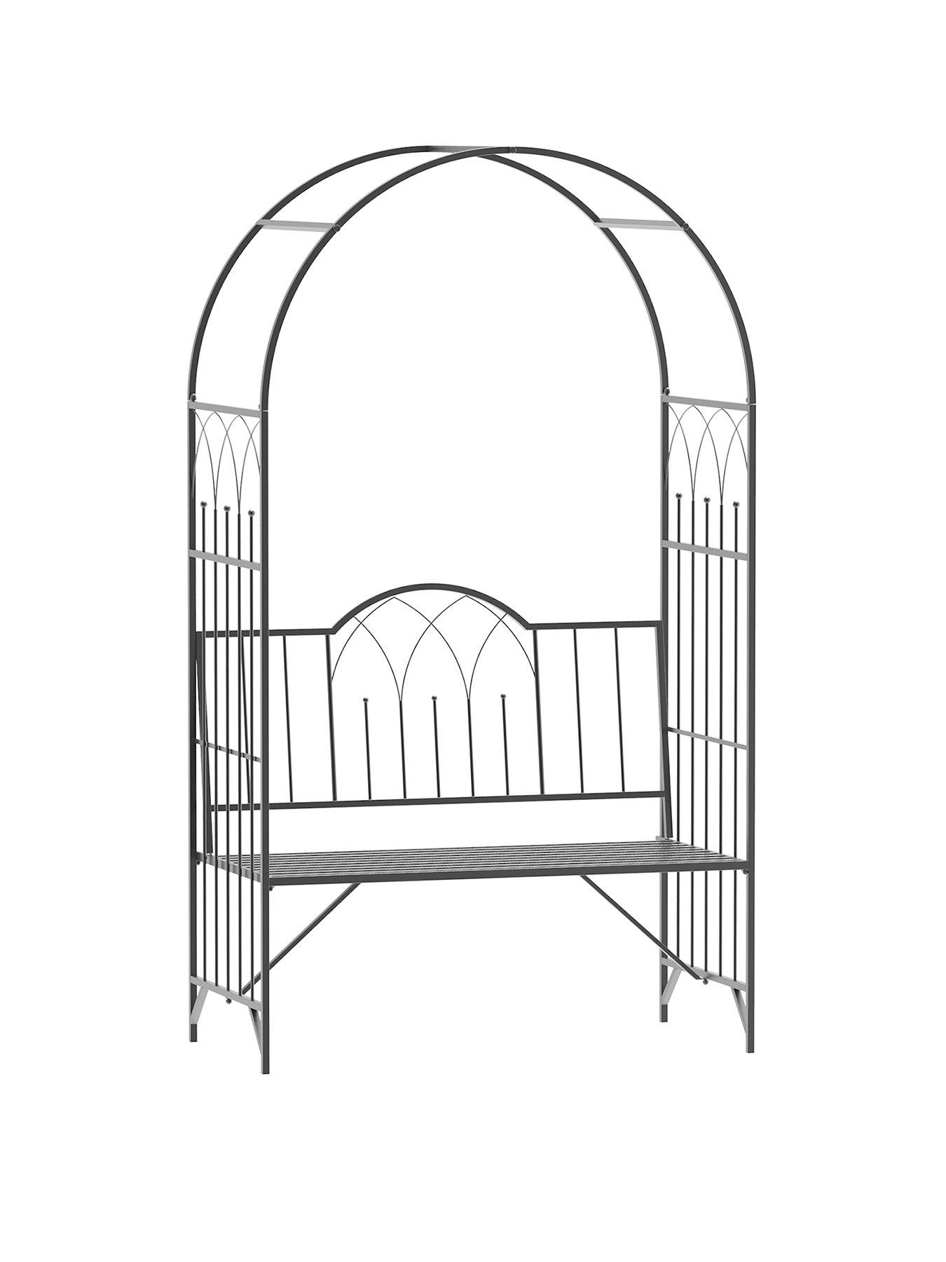  image of outsunny-metal-frame-bench-withnbsparch-for-2-people-h-203-lnbsp115-wnbsp59cm--nbspblack