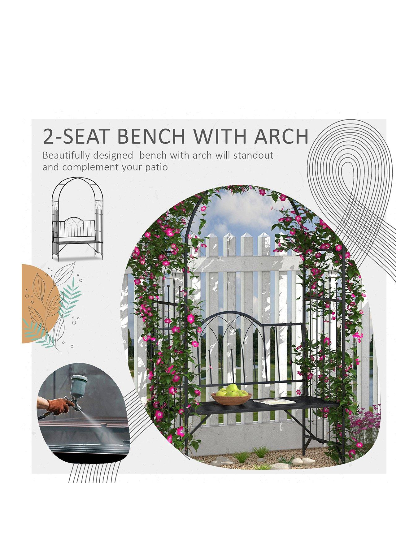  image of outsunny-metal-frame-bench-withnbsparch-for-2-people-h-203-lnbsp115-wnbsp59cm--nbspblack
