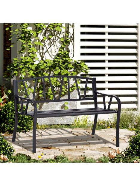 outsunny-2-seater-garden-bench-metal-loveseat-with-decorative-backrest-andnbspergonomic-armrest