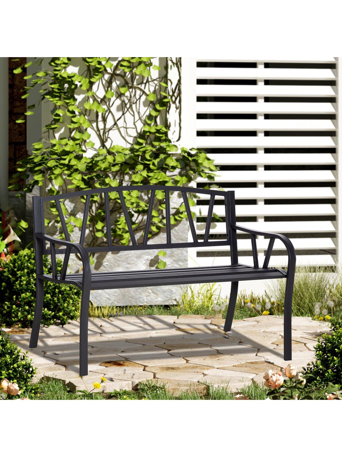 undefined 2-Seater Garden Bench Metal Loveseat with Decorative Backrest and Ergonomic Armrest