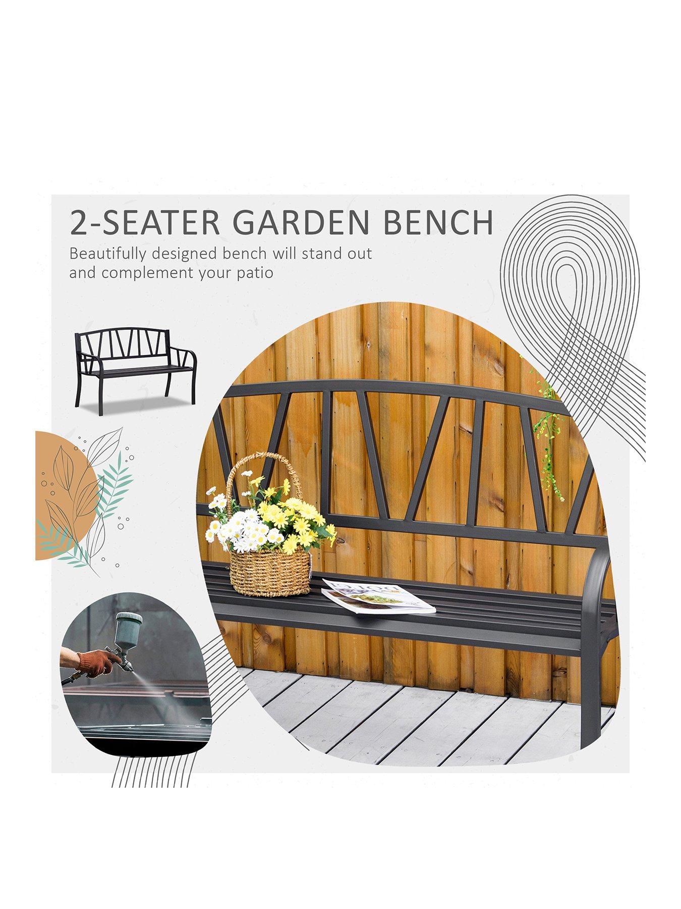  image of outsunny-2-seater-garden-bench-metal-loveseat-with-decorative-backrest-andnbspergonomic-armrest