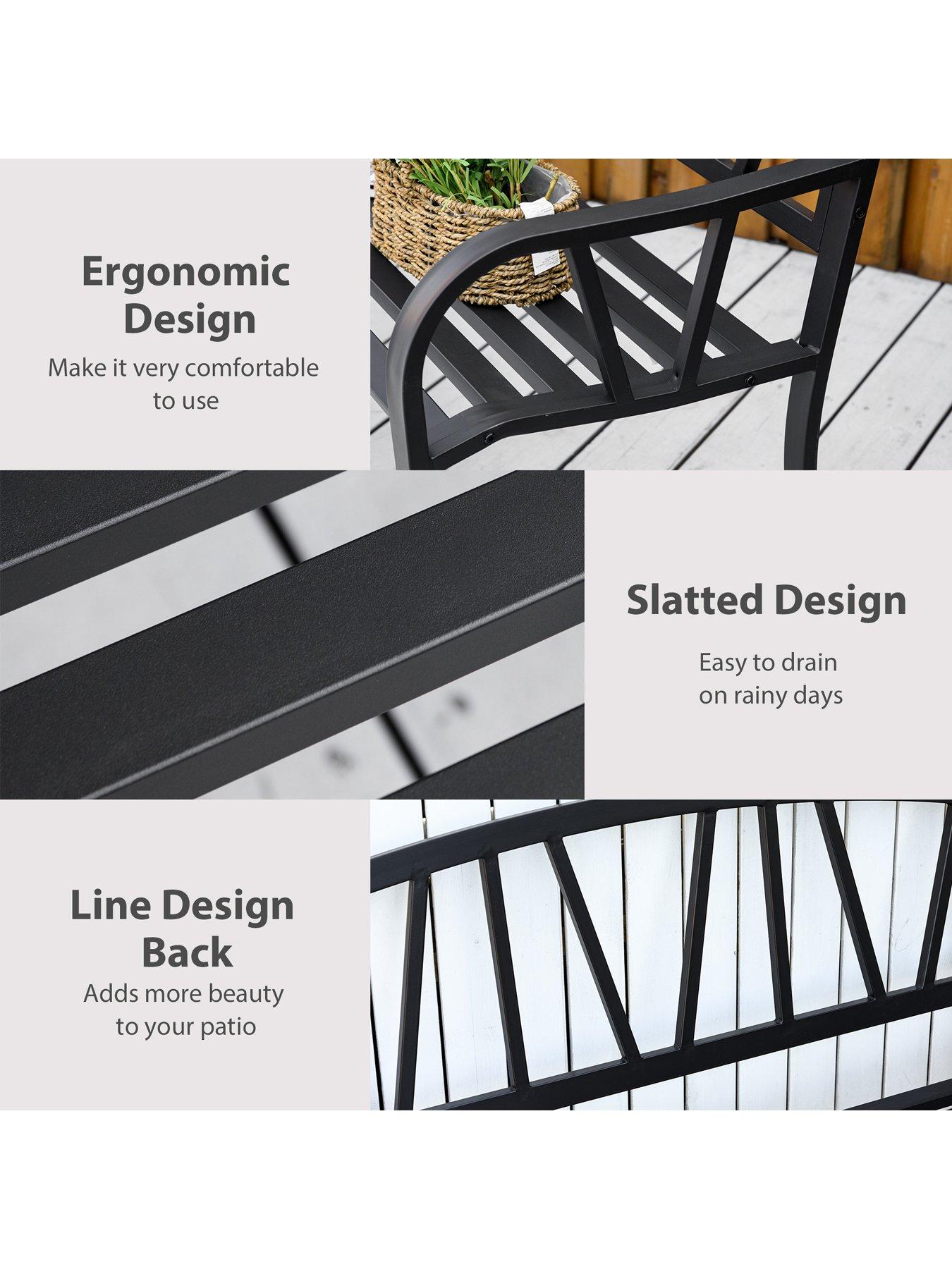  image of outsunny-2-seater-garden-bench-metal-loveseat-with-decorative-backrest-andnbspergonomic-armrest