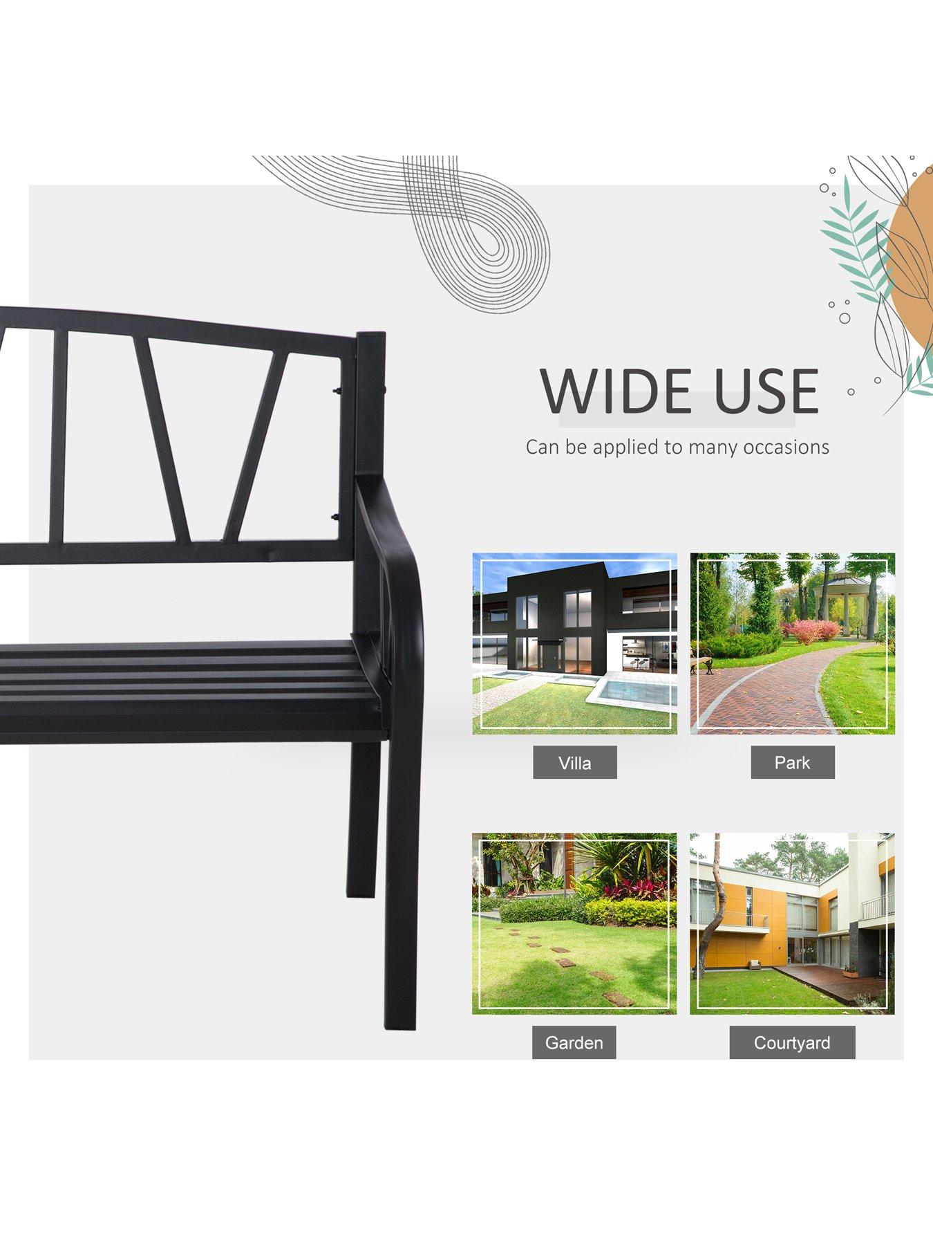  image of outsunny-2-seater-garden-bench-metal-loveseat-with-decorative-backrest-andnbspergonomic-armrest