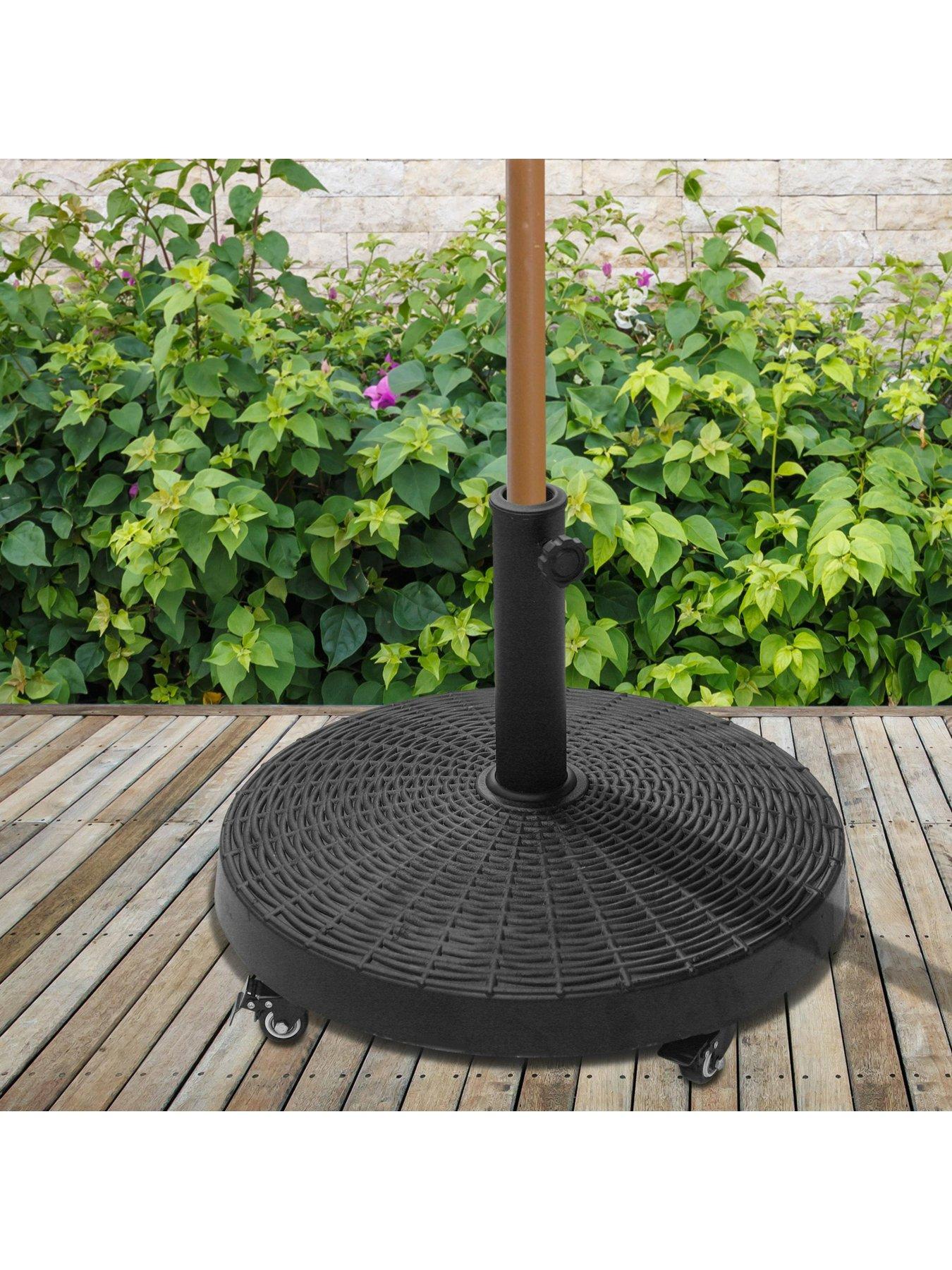 undefined Resin Patio Parasol Base Umbrella Stand, Weight Deck Holder With Wheels - Black
