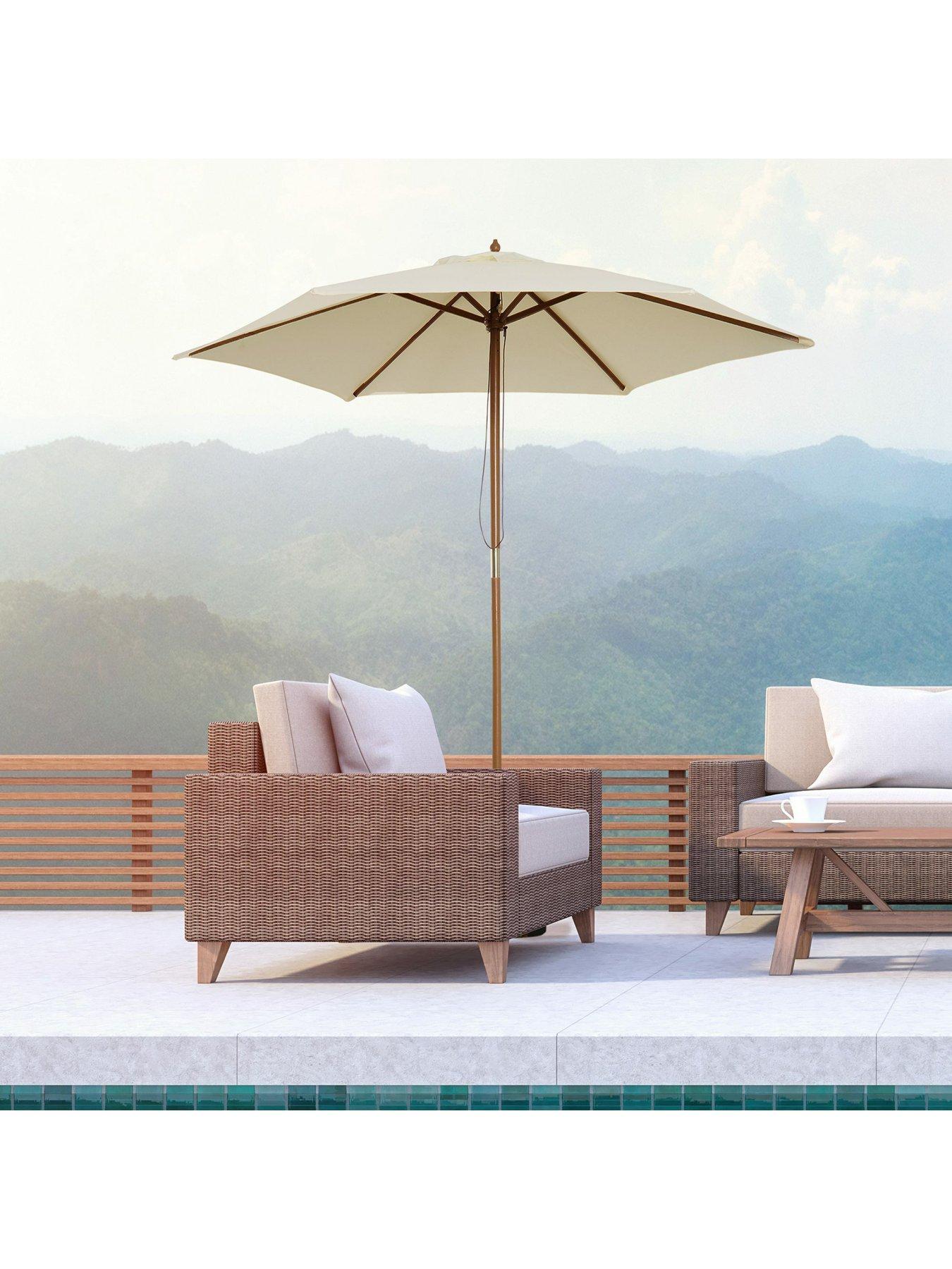  image of outsunny-25m-wooden-umbrella-parasol--nbspcream